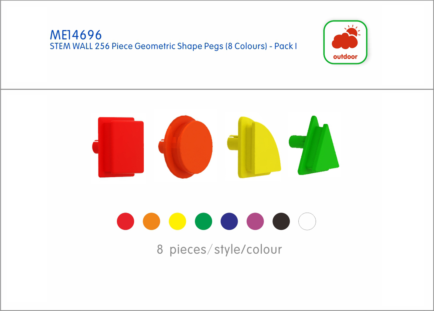 256 Piece Geometric Shape Pegs (8 Colours) - Pack I